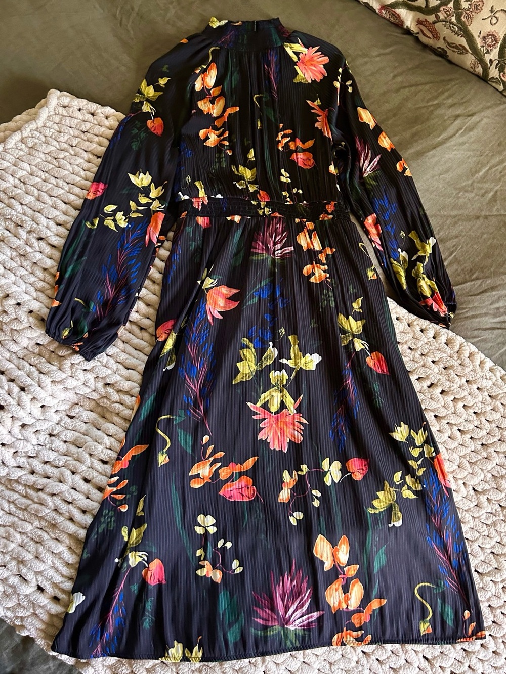 A New Day Black Floral Long Sleeve Midi Dress
